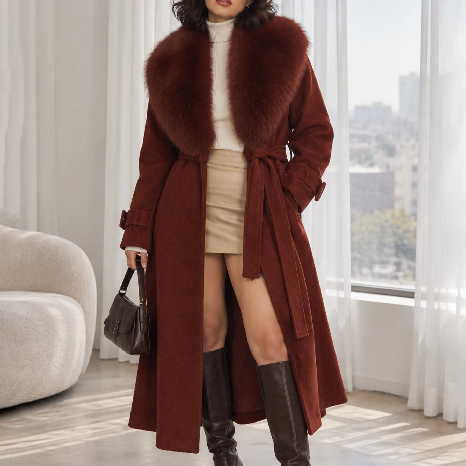 M01 Abrigo con pelo - ROJO gRIS 15262